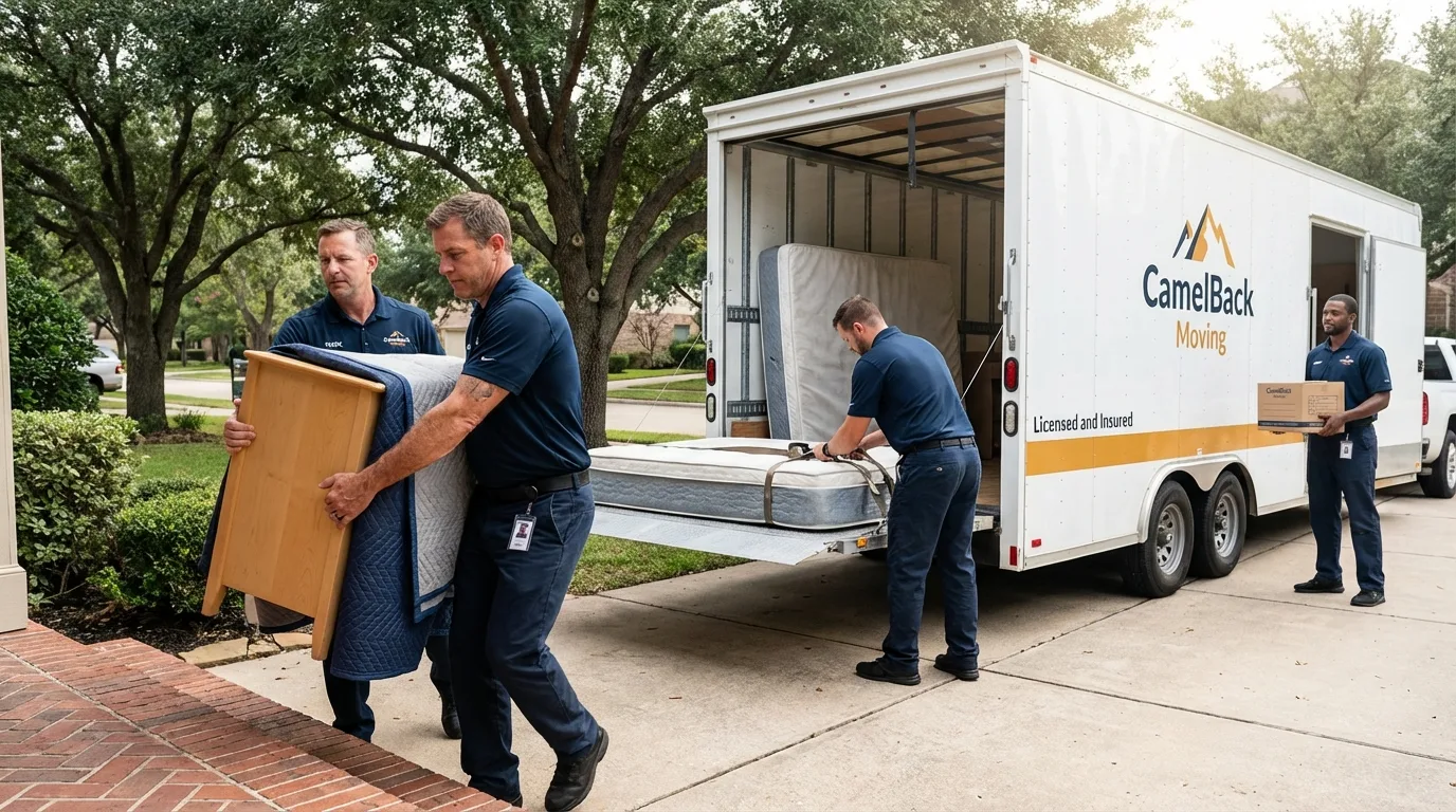 Crew loading residential truck for cross-state move from Hanahan, SC