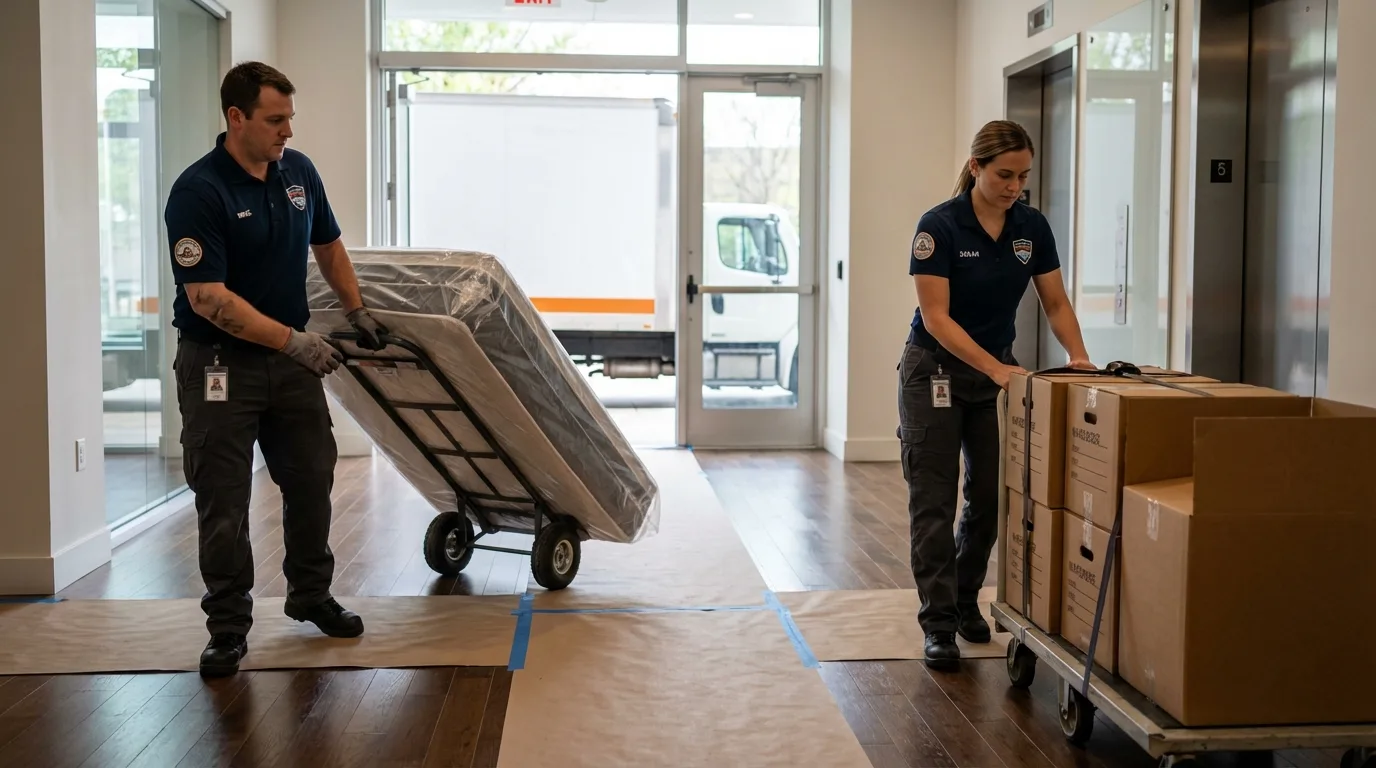 Professional apartment movers loading elevator in Hanahan, SC