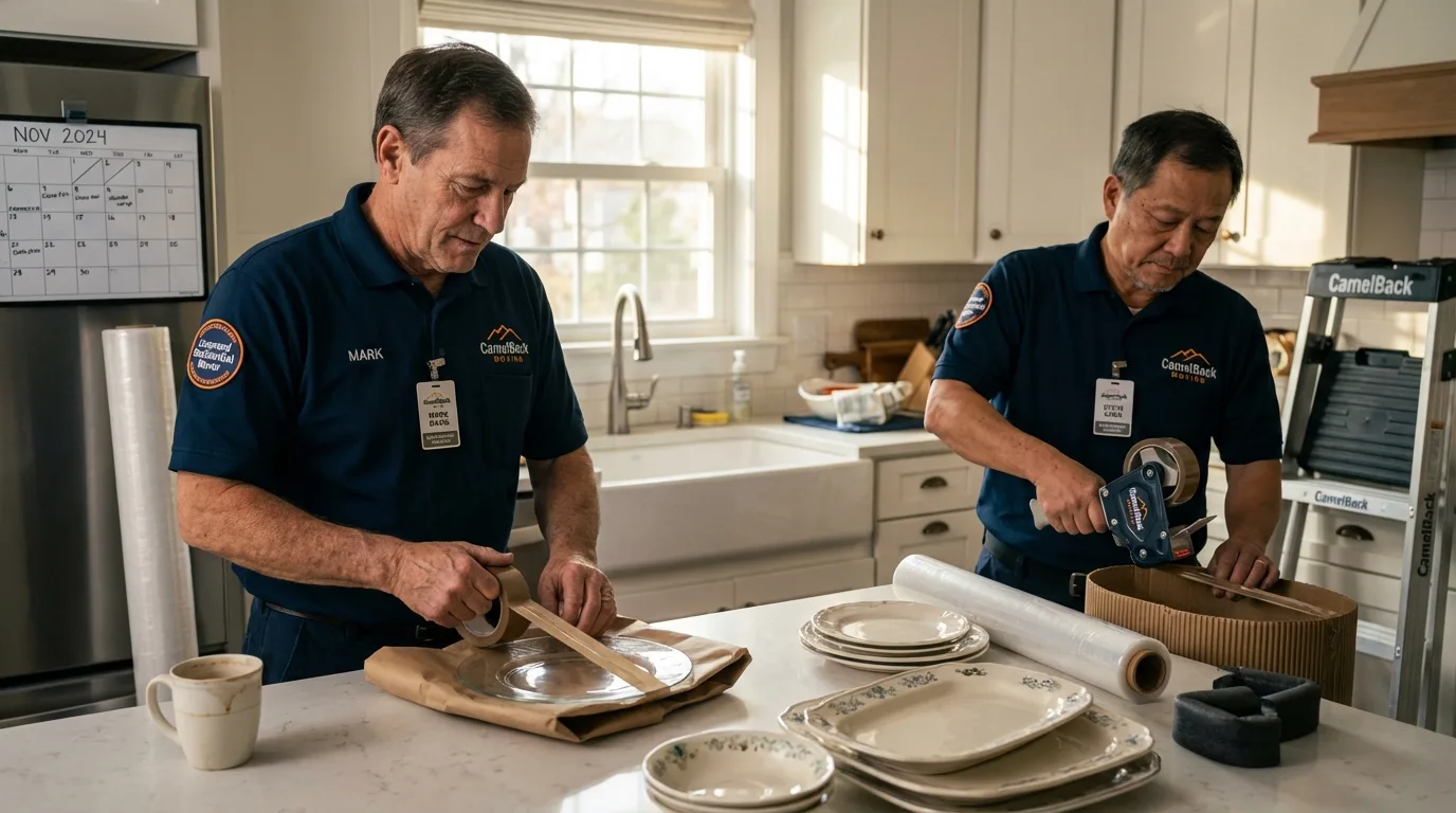Professional crew packing kitchen dishware in Hanahan, SC